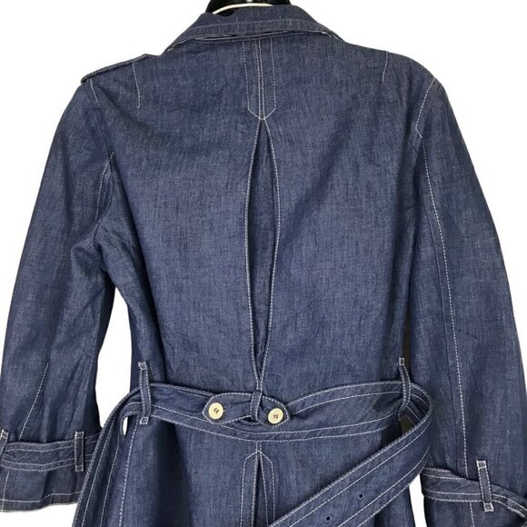 COACH Cotton Linen Blend Denim Like Trench Coat Button Up Size S - Picture 7 of 9
